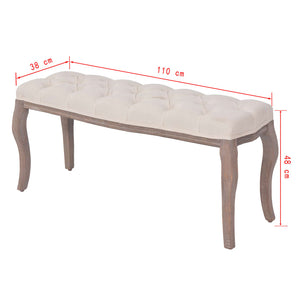 vidaXL Bench Linen Solid Wood 110 x 38 x 48 cm Cream