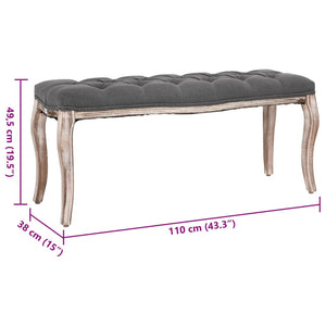 vidaXL Linen Bench Solid Wood 110x38x48 cm Dark Grey