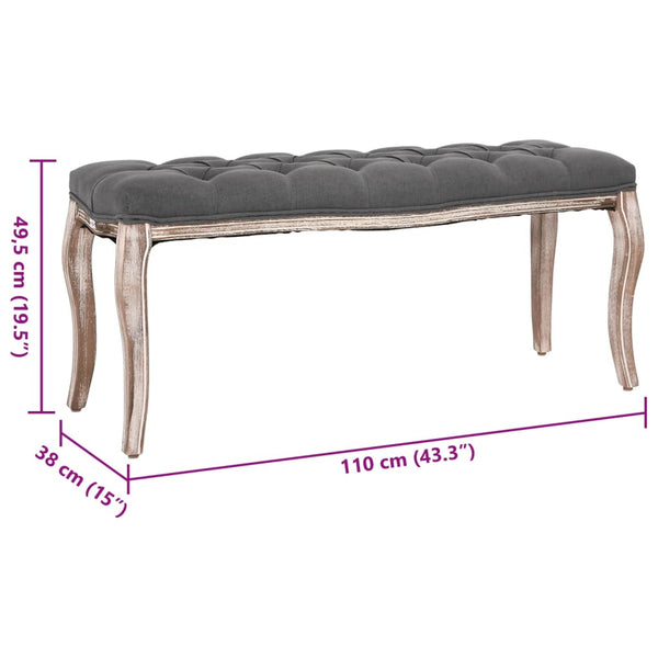 vidaXL Linen Bench Solid Wood 110x38x48 cm Dark Grey