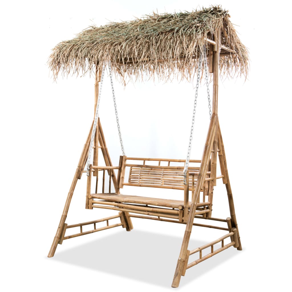 vidaXL 2-Seater Hollywood Swing with Palm Leaves Bamboo 202 cm