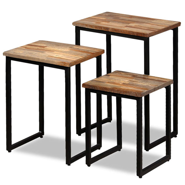 vidaXL 3-Piece Nesting Table Set Recycled Solid Teak Wood