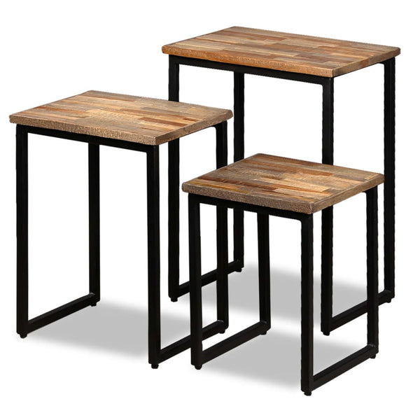 vidaXL 3-Piece Nesting Table Set Recycled Solid Teak Wood