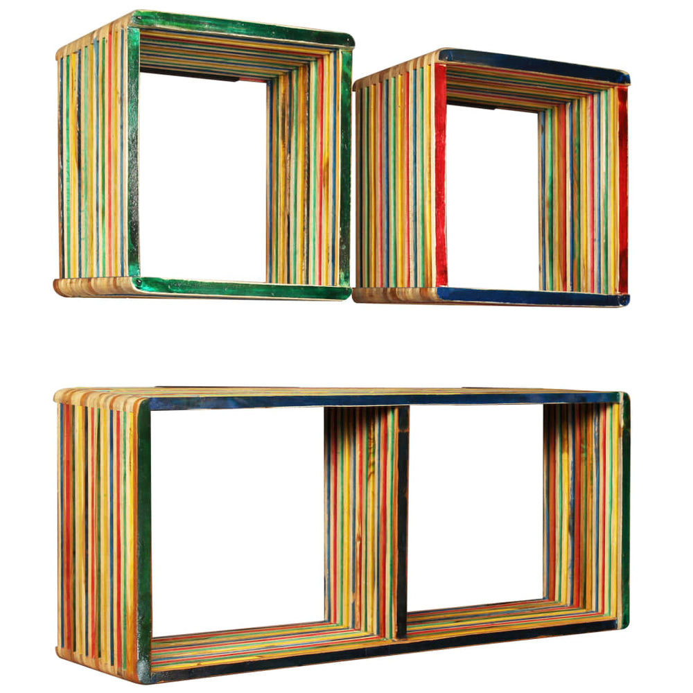 vidaXL 3-pc. Wall Shelf Set Recycled Solid Teak Wood Multicolour
