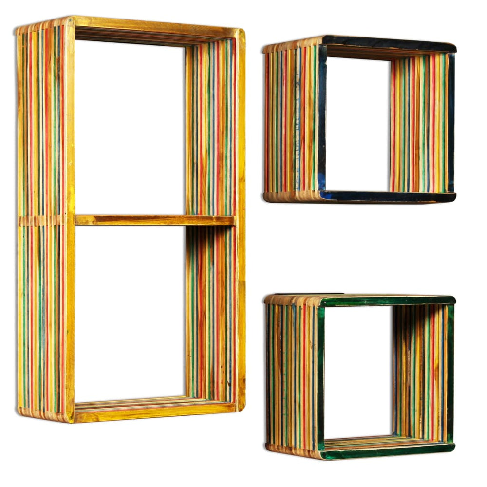 vidaXL 3-pc. Wall Shelf Set Recycled Solid Teak Wood Multicolour