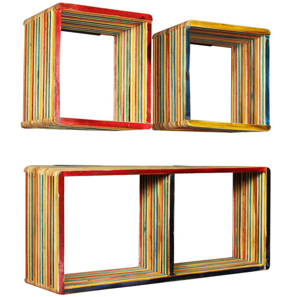 vidaXL 3-pc. Wall Shelf Set Recycled Solid Teak Wood Multicolour