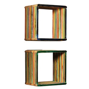 vidaXL 3-pc. Wall Shelf Set Recycled Solid Teak Wood Multicolour