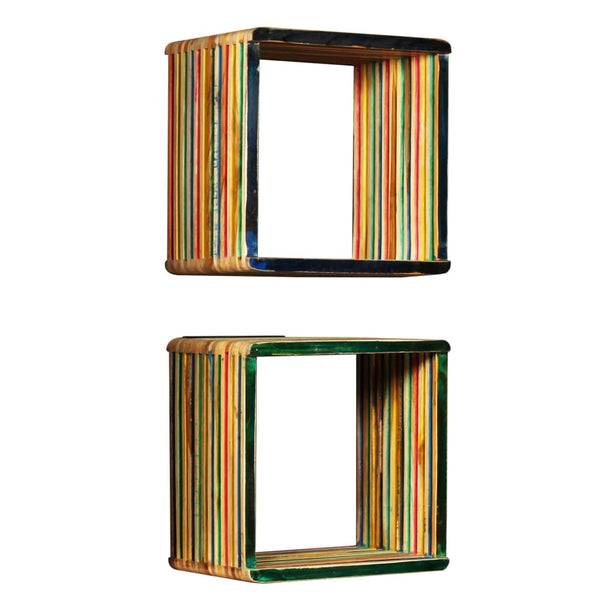 vidaXL 3-pc. Wall Shelf Set Recycled Solid Teak Wood Multicolour