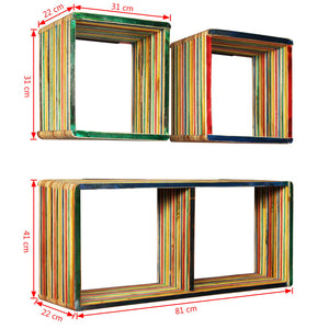 vidaXL 3-pc. Wall Shelf Set Recycled Solid Teak Wood Multicolour