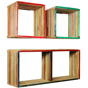 vidaXL 3-pc. Wall Shelf Set Recycled Solid Teak Wood Multicolour