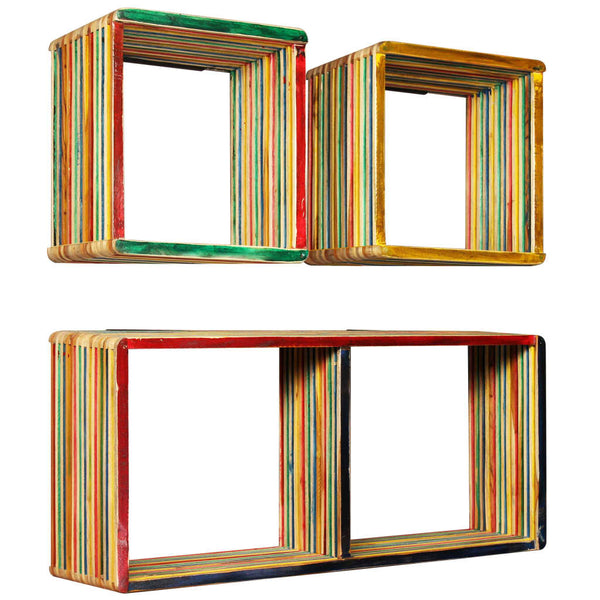 vidaXL 3-pc. Wall Shelf Set Recycled Solid Teak Wood Multicolour