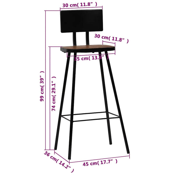 vidaXL Bar Stools 2 pcs. Solid Reclaimed Wood