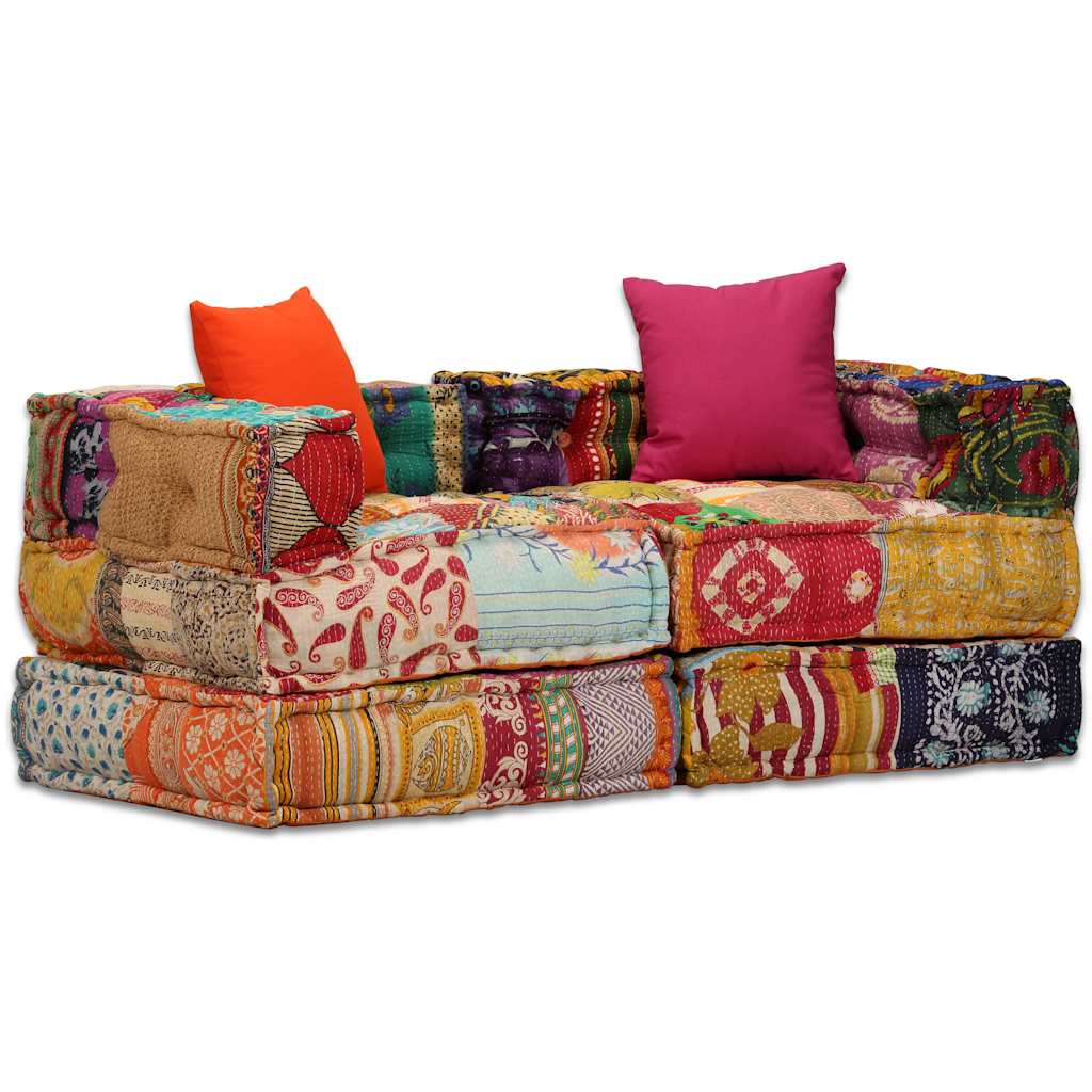 vidaXL 2-Seater Modular Patchwork Fabric Ottoman