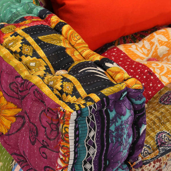 vidaXL 2-Seater Modular Patchwork Fabric Ottoman