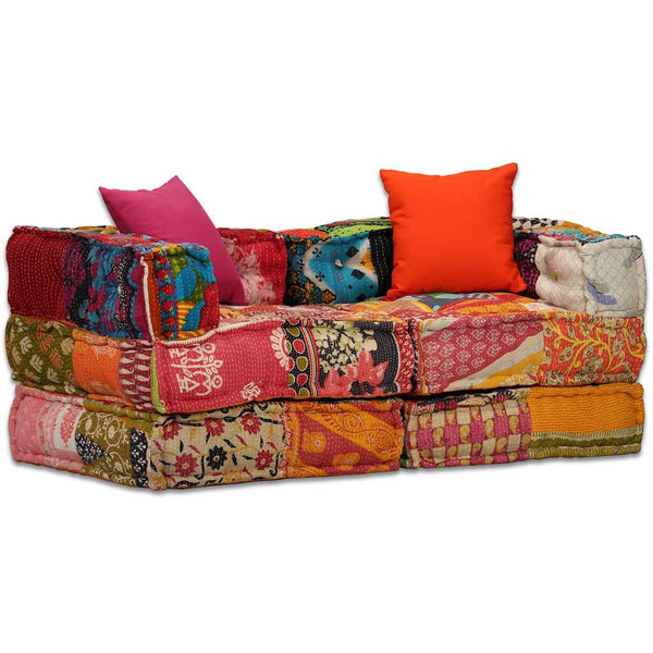 vidaXL 2-Seater Modular Patchwork Fabric Ottoman