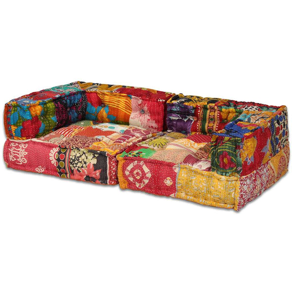 vidaXL 2-Seater Modular Patchwork Fabric Ottoman