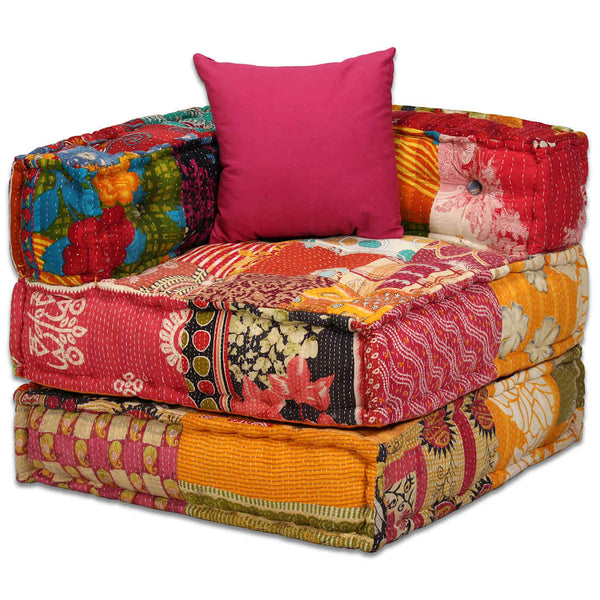 vidaXL 2-Seater Modular Patchwork Fabric Ottoman