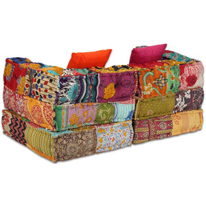 vidaXL 2-Seater Modular Patchwork Fabric Ottoman
