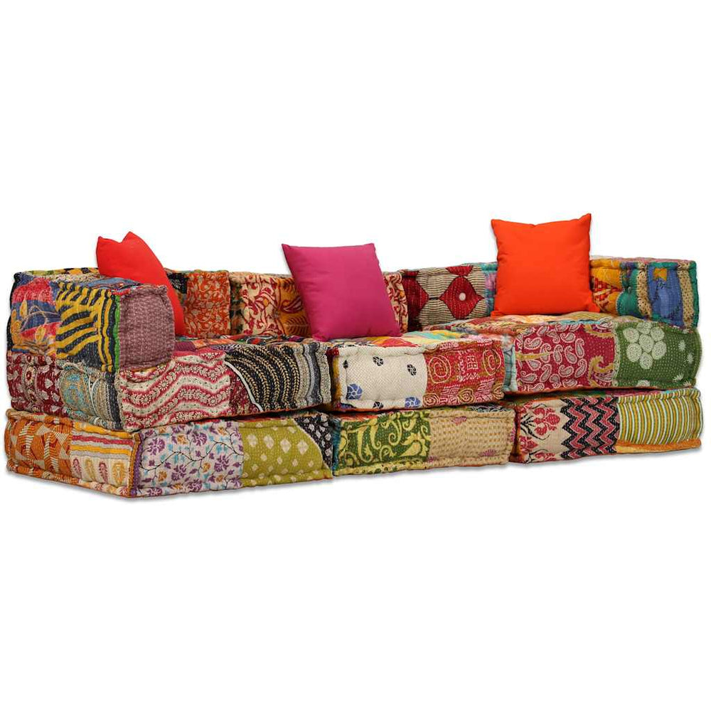 vidaXL 3-Seater Modular Patchwork Fabric Pouf