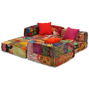 vidaXL 3-Seater Modular Patchwork Fabric Pouf