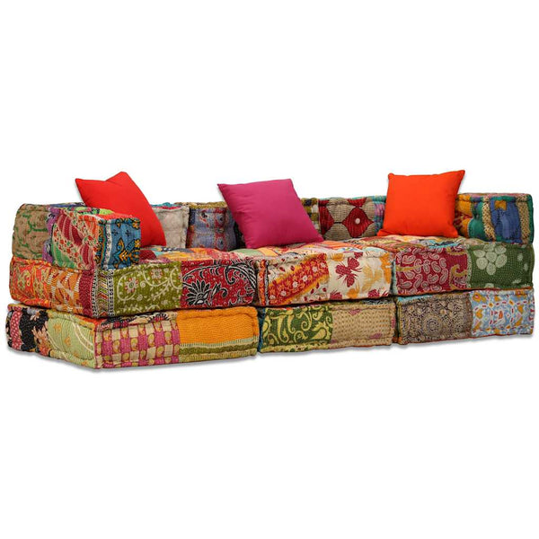 vidaXL 3-Seater Modular Patchwork Fabric Pouf