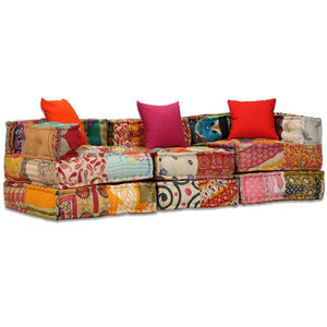 vidaXL 3-Seater Modular Patchwork Fabric Pouf