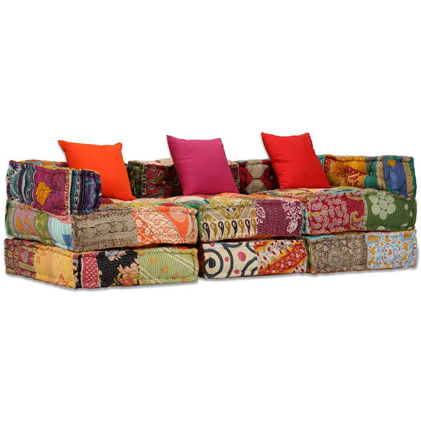 vidaXL 3-Seater Modular Patchwork Fabric Pouf