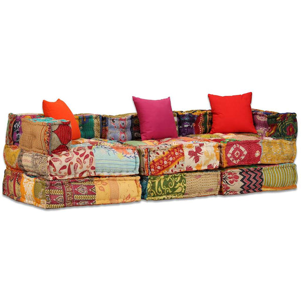 vidaXL 3-Seater Modular Patchwork Fabric Pouf