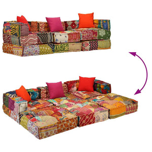 vidaXL 3-Seater Modular Patchwork Fabric Pouf