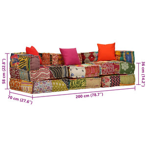 vidaXL 3-Seater Modular Patchwork Fabric Pouf