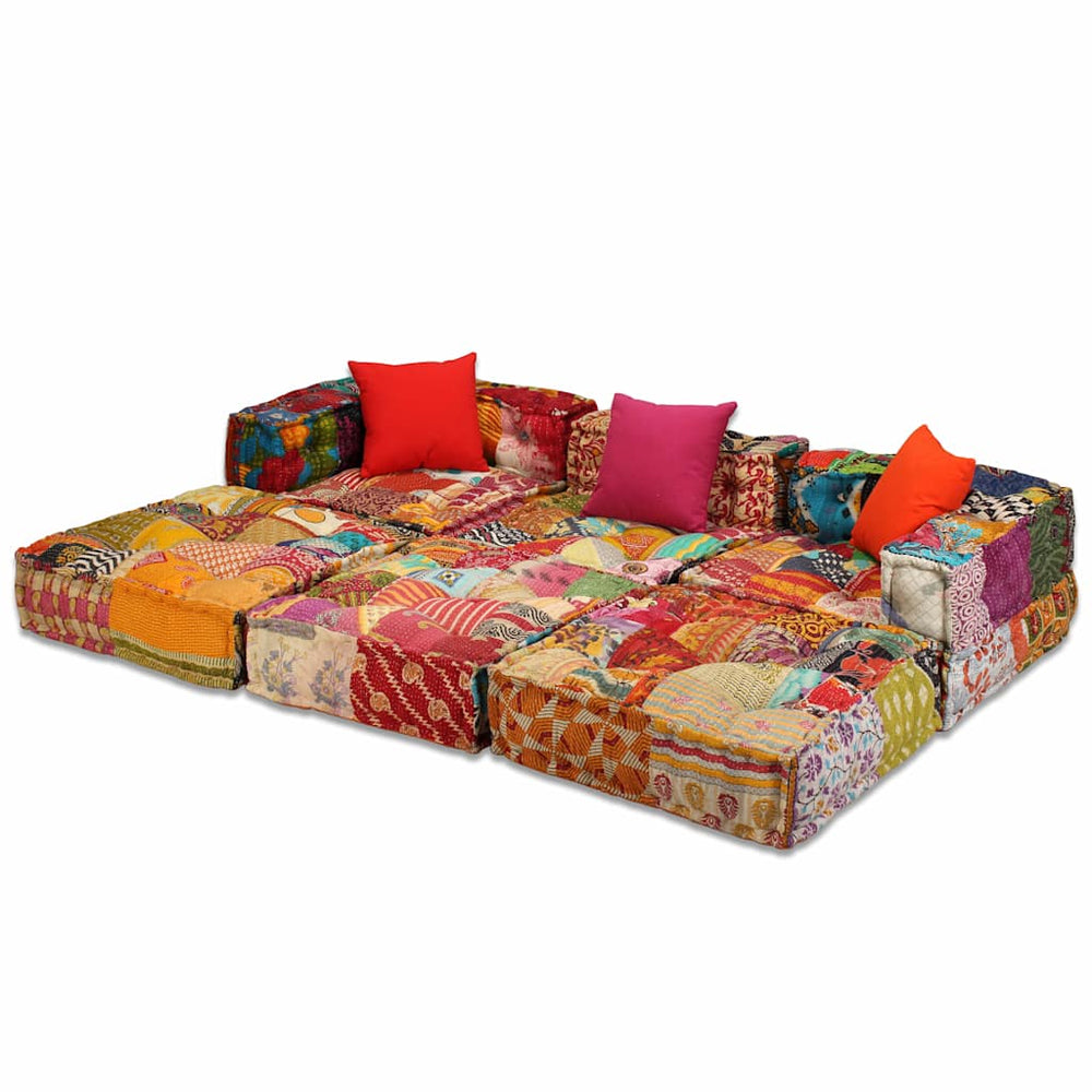 vidaXL 3-Seater Modular Patchwork Fabric Pouf