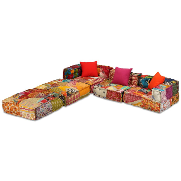 vidaXL 3-Seater Modular Patchwork Fabric Pouf
