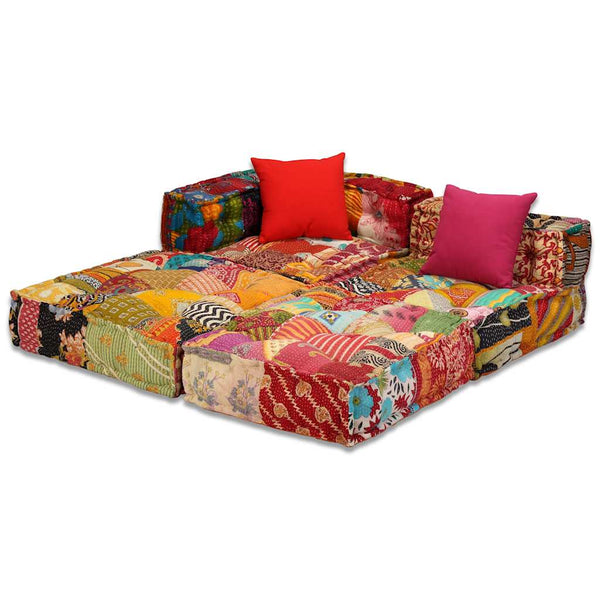 vidaXL 3-Seater Modular Patchwork Fabric Pouf
