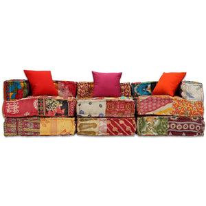 vidaXL 3-Seater Modular Patchwork Fabric Pouf