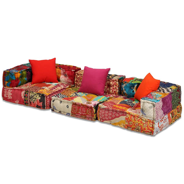 vidaXL 3-Seater Modular Patchwork Fabric Pouf