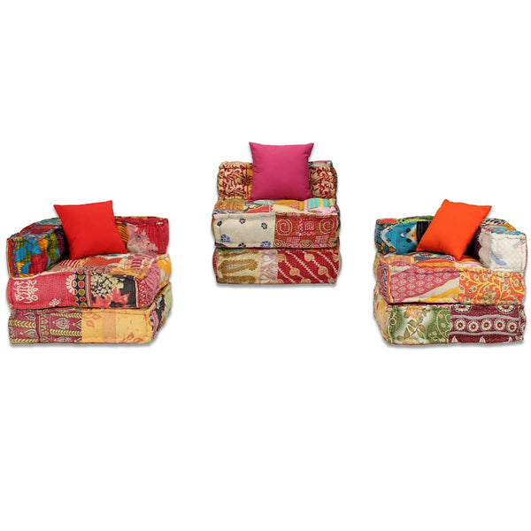 vidaXL 3-Seater Modular Patchwork Fabric Pouf
