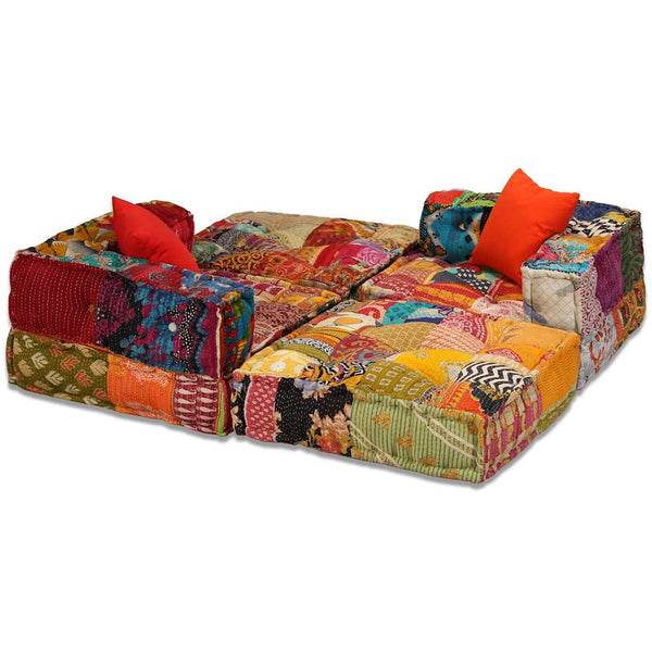 vidaXL 3-Seater Modular Patchwork Fabric Pouf