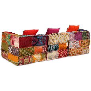 vidaXL 3-Seater Modular Patchwork Fabric Pouf