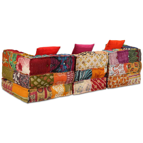 vidaXL 3-Seater Modular Patchwork Fabric Pouf