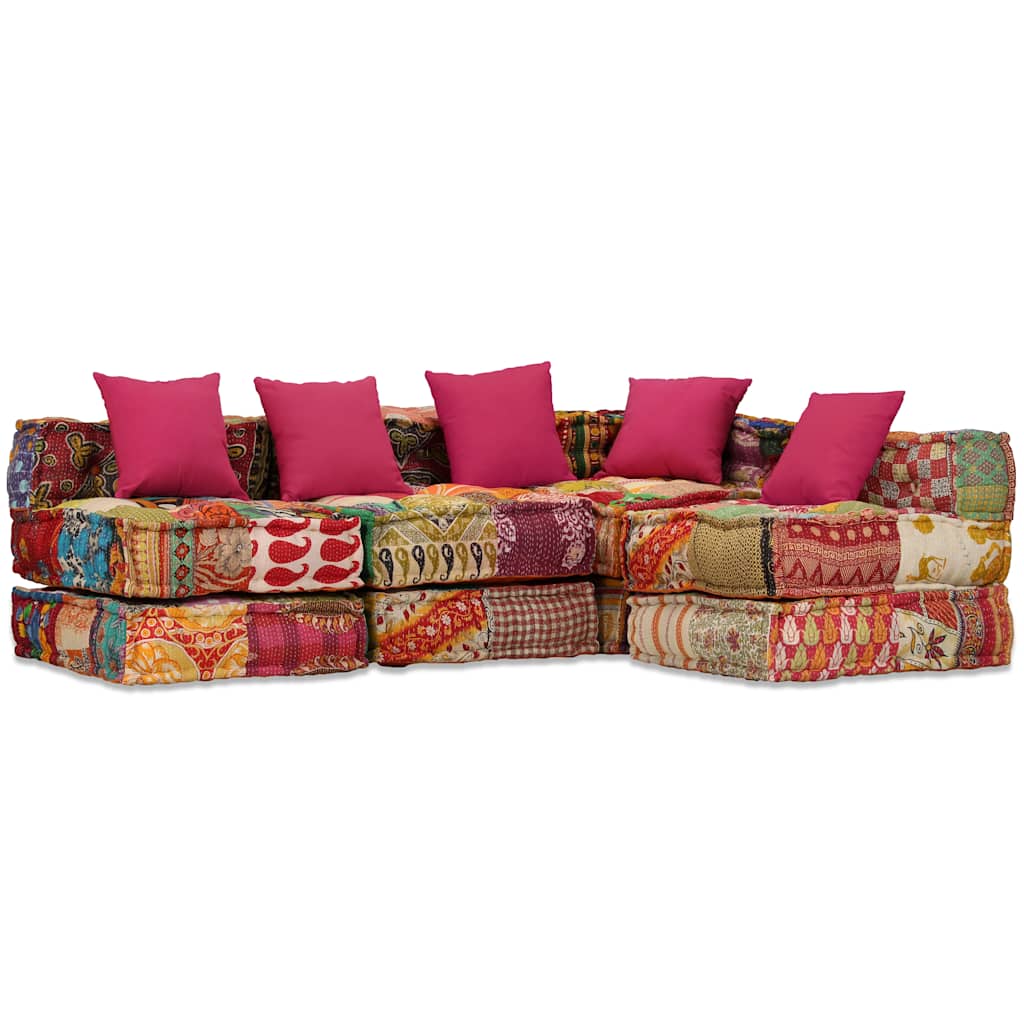 vidaXL 4-Seater Modular Patchwork Fabric Pouffe
