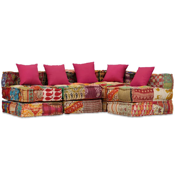 vidaXL 4-Seater Modular Patchwork Fabric Pouffe