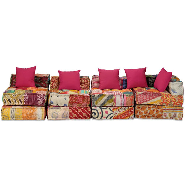 vidaXL 4-Seater Modular Patchwork Fabric Pouffe