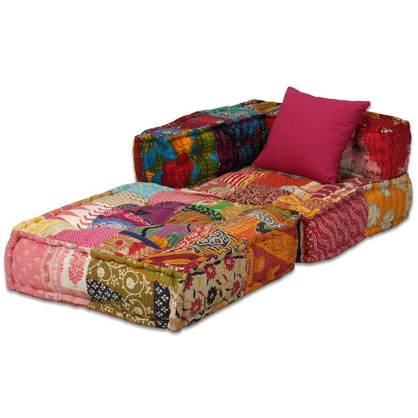 vidaXL 4-Seater Modular Patchwork Fabric Pouffe