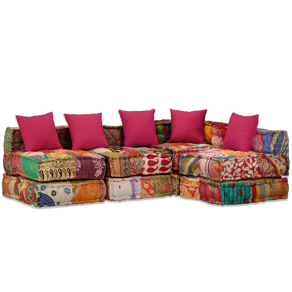 vidaXL 4-Seater Modular Patchwork Fabric Pouffe