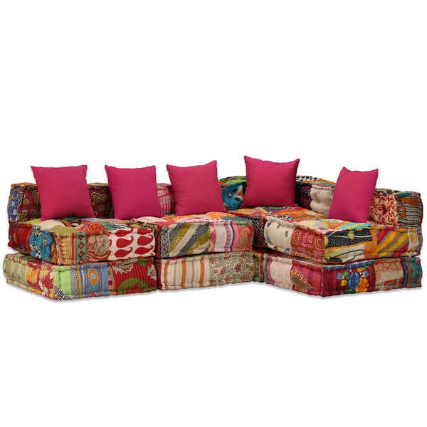 vidaXL 4-Seater Modular Patchwork Fabric Pouffe
