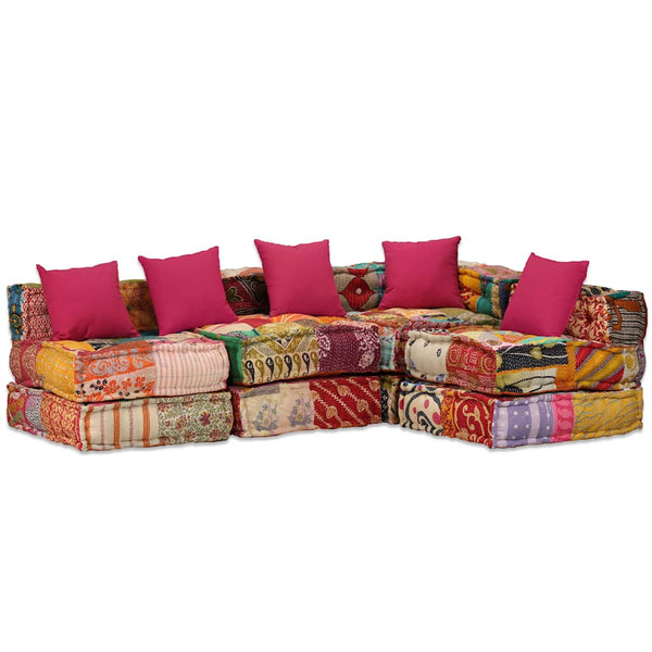 vidaXL 4-Seater Modular Patchwork Fabric Pouffe