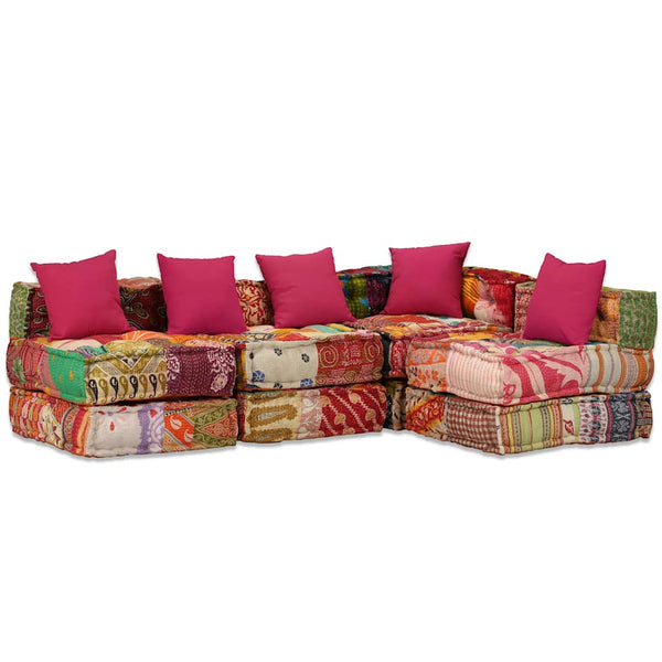 vidaXL 4-Seater Modular Patchwork Fabric Pouffe