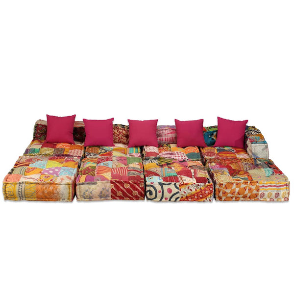 vidaXL 4-Seater Modular Patchwork Fabric Pouffe