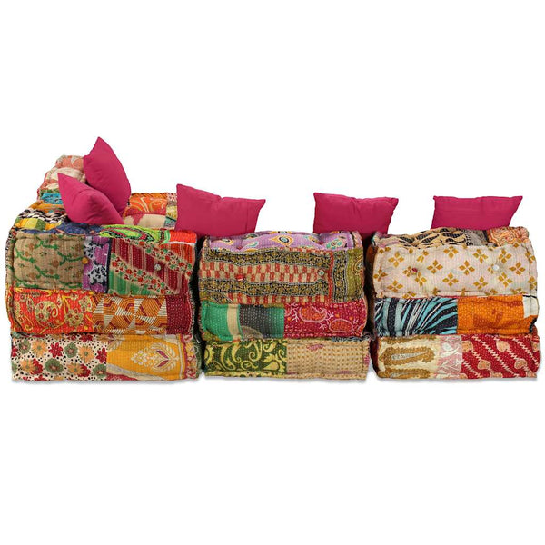 vidaXL 4-Seater Modular Patchwork Fabric Pouffe