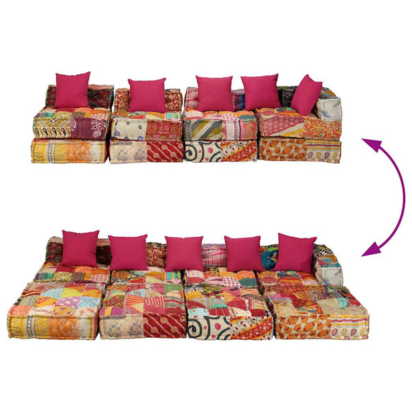 vidaXL 4-Seater Modular Patchwork Fabric Pouffe