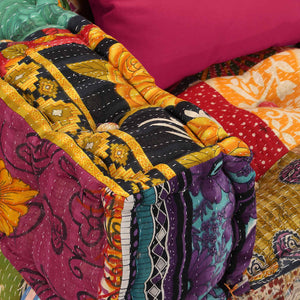 vidaXL 4-Seater Modular Patchwork Fabric Pouffe